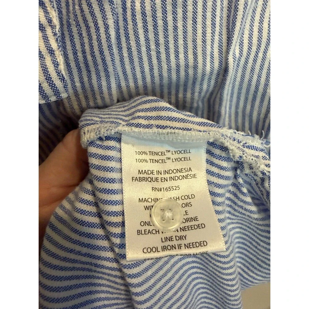 Lola River Blue White Striped Ruffle Sleeve Button Front Blouse M, Coastal Prep - Picture 5 of 5